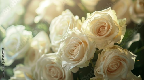 Bouquet of white roses with soft lighting