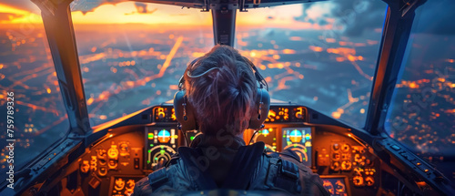 Technological Mastery, Pilot in aircraft cockpit, Aviation Expertise photo
