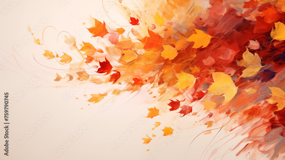 Autumn abstract art background with watercolor maple leaves. Watercolor hand painted natural art perfect for decorative designs on autumn festivals, headers, banners, wall decorations	