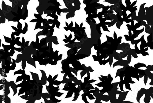 silhouette of a bunch of falling leaves on a white background