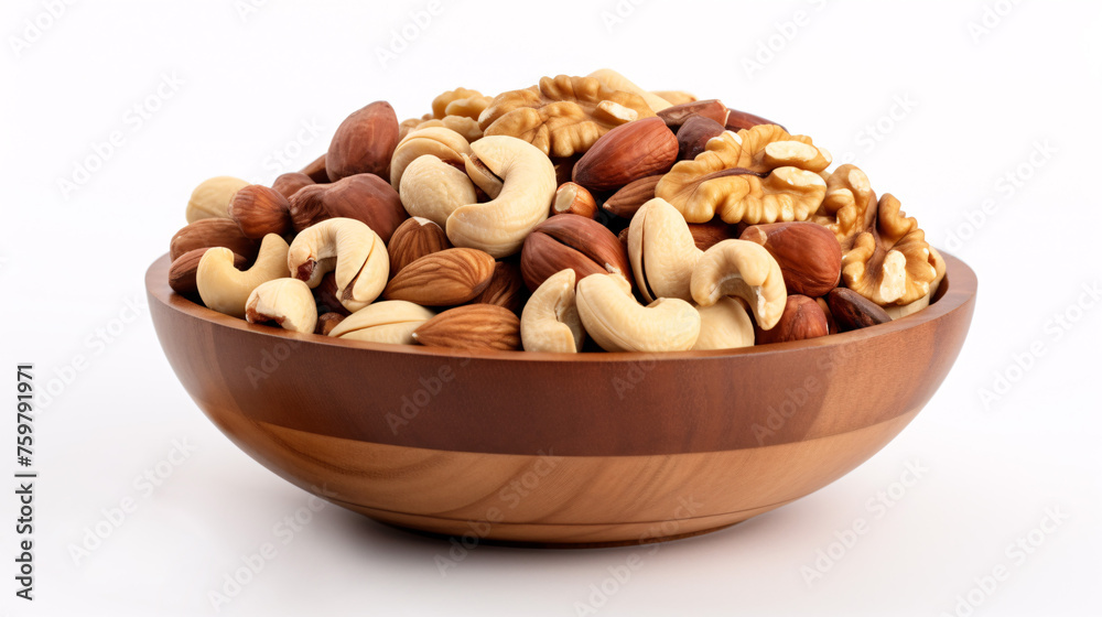 bowl of nuts isolated on white background, cashew, walnuts, peanuts, pistachio, almonds bowl of nuts isolated on white background, cashew, walnuts, peanuts, pistachio, almonds