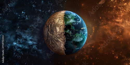 Fototapeta Naklejka Na Ścianę i Meble -  Conceptual representation of a healthy planet and a dying planet