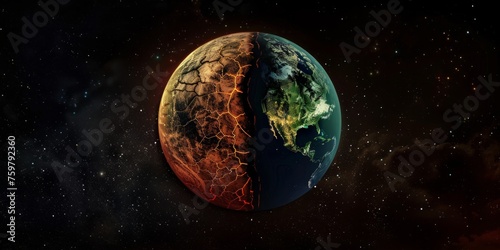 Conceptual representation of a healthy planet and a dying planet