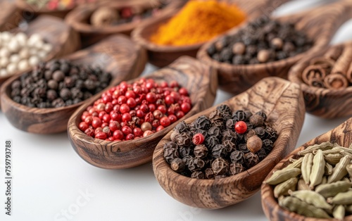 Array of Spices Presented in Wooden Spoons