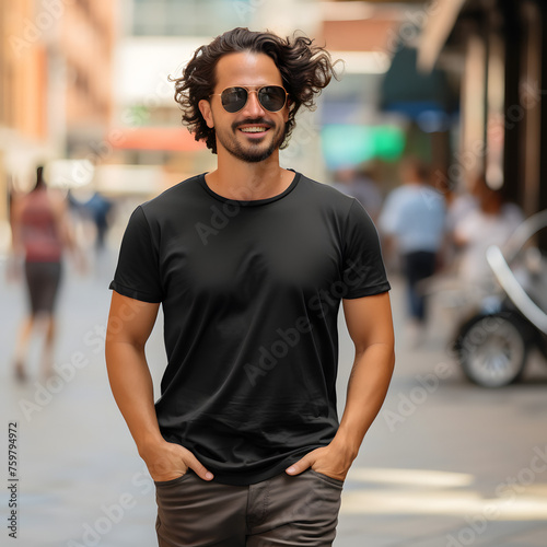 Male Model in Black Shirt in the City - Generative AI © Tobias