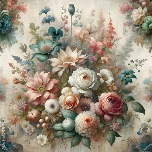 fantasy wallpaper exotic botanical flowers, vintage motif for floral texture on light background