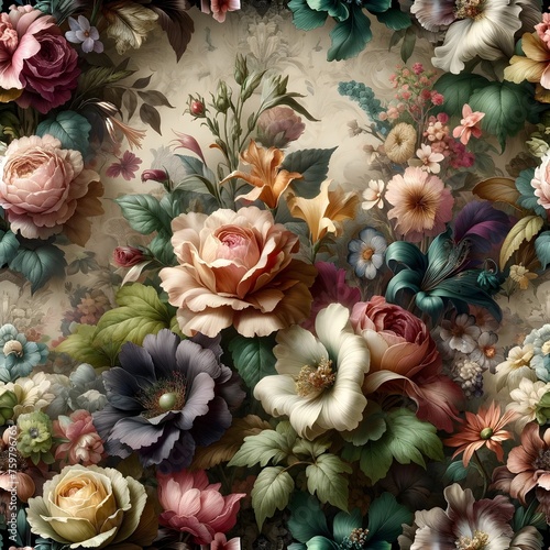 fantasy wallpaper exotic botanical flowers, vintage motif for floral texture on light background