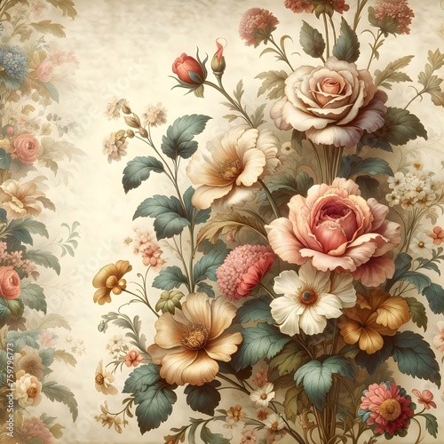 fantasy wallpaper exotic botanical flowers, vintage motif for floral texture on light background © QuantumPalette