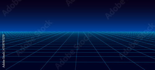 Vector perspective mesh. Detailed lines on a blue background. 3d illustration.