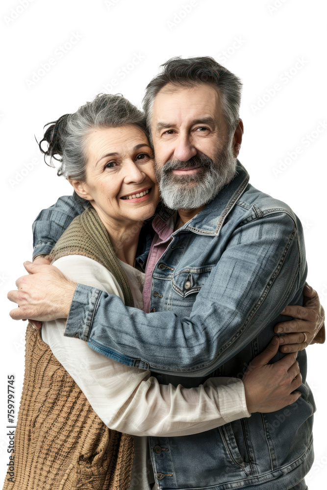 happy senior couple hugging and smiling, PNG file of isolated cutout object with on transparent background. happy senior couple hugging and smiling, PNG file of isolated cutout object with on transparent background.