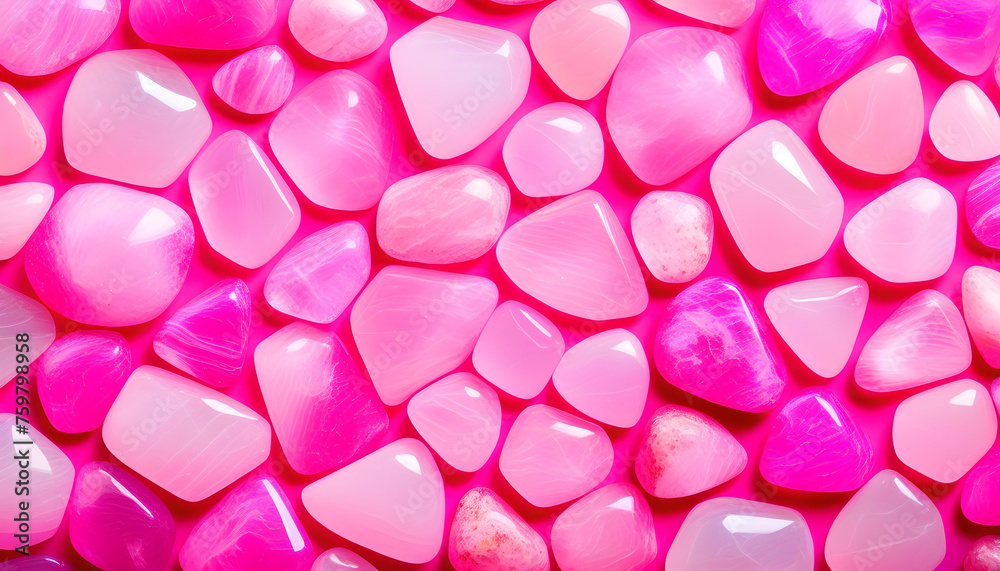 A close-up of multiple pink rose quartz stones A close-up of multiple pink rose quartz stones