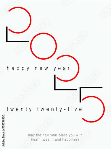 2025 happy new year modern design , simply , black and red 2025 number design isolated in white ,design for card, banner, backdrop etc
