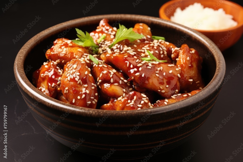 japanese food chicken served in wooden bowl japanese food chicken served in wooden bowl