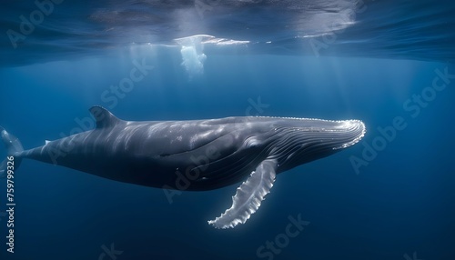 A Blue Whale Swimming Past An Underwater Cave Exp