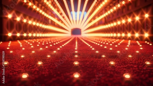Glowing lights along an empty red carpet pathway