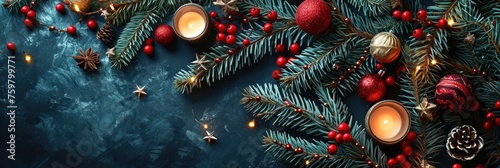 Golden Glow Christmas Background with Festive Decor and Candlelight