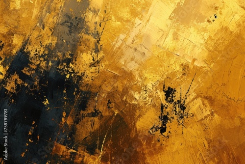 Golden Texture: Abstract Digital Painting Illustration with Aged Brushed Background