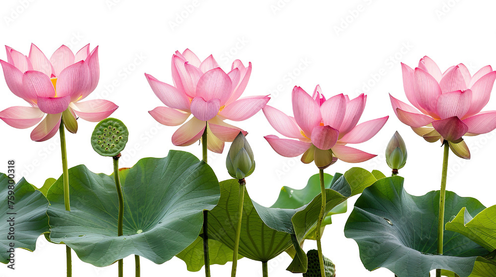 Group of three, four, five blooming lotus isolated on white background PNG Group of three, four, five blooming lotus isolated on white background PNG