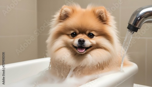A Fluffy Pomeranian Getting A Bath © Zeenat