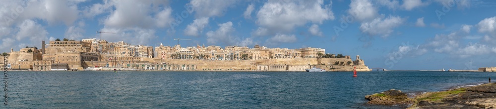 Extended panoramic view of the Valletta, Malta, from Vittoriosa