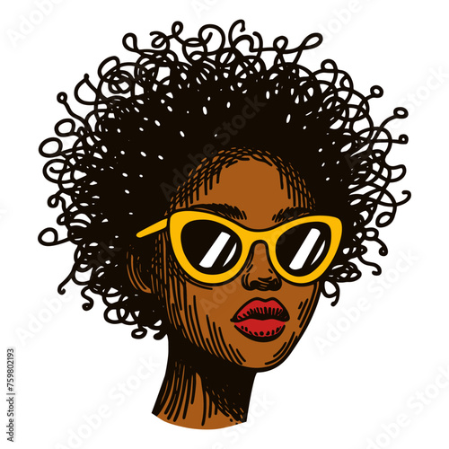 beautiful woman wearing stylish sunglasses portrait illustration