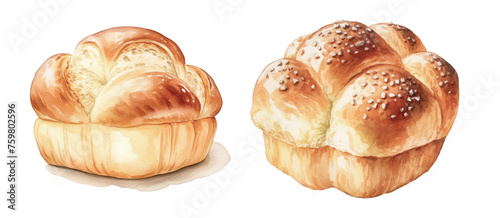 Watercolor paintings of challah bread loaves