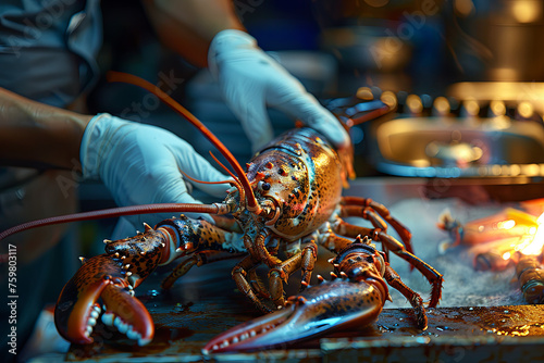 Preparing a spiny lobster,Food, gastronomy, cuisine,cookery