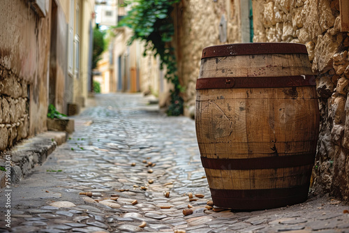 Old cedar barrel in a narrow street © Fabio