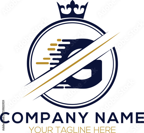 Letter G royal crown and luxury design template elements. Elegant emblem logo icon vector design. Circle Crown Logo with Letter G. Vector logo template.
