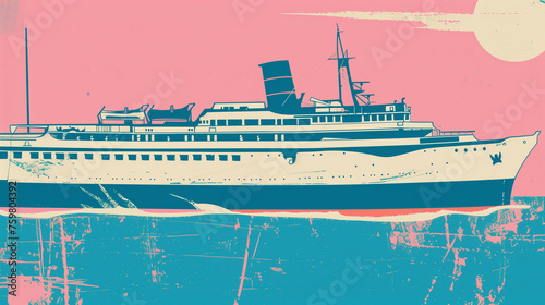 A retro inspired poster background with a cruise ship at sea photo