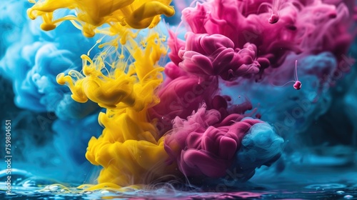 Subtractive Color Blending: CMYK Ink Splashes in Creative Design photo