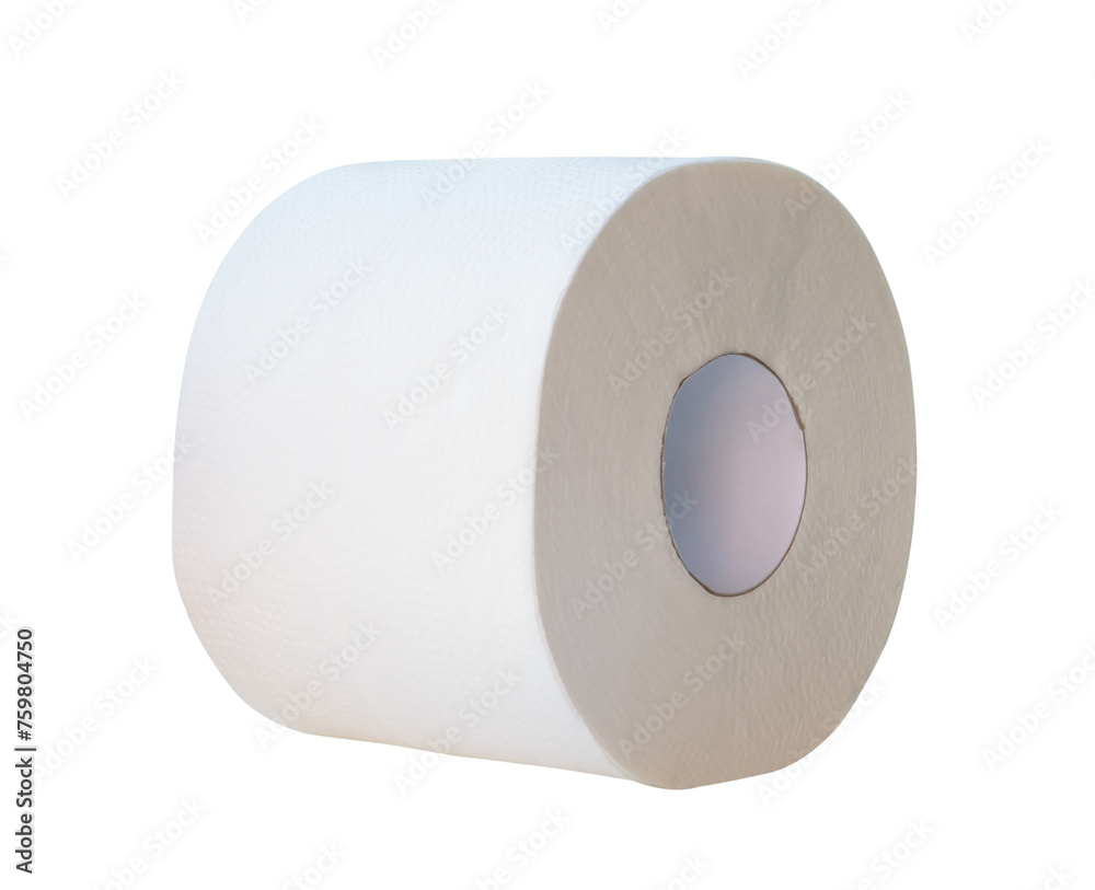 Front view or side view of tissue paper or toilet paper roll isolated on white background with clipping path