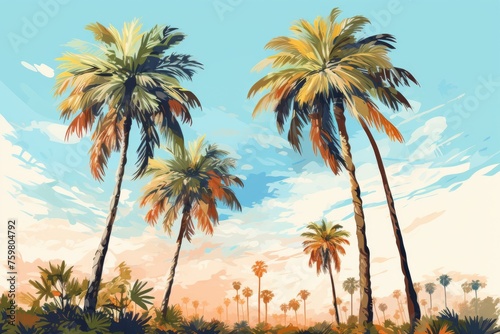 Palm trees in the sunset. Summer and vacation theme.