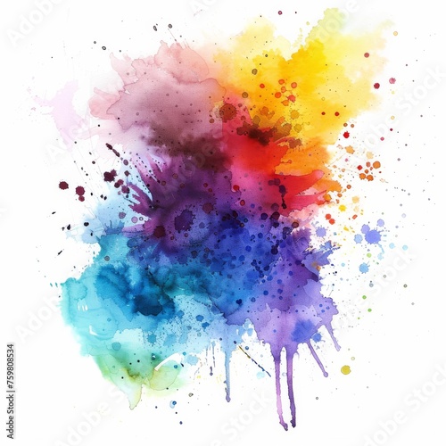 Vibrant watercolor explosion in rainbow hues  ideal for creative backgrounds or abstract art concepts.