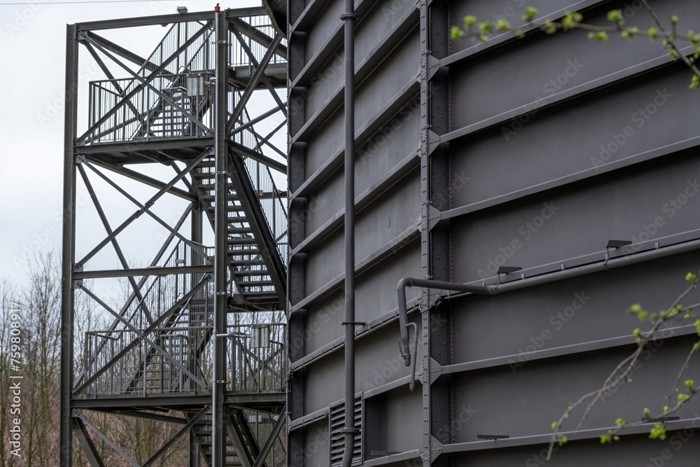 Large gasholder with escape staircase Large gasholder with escape staircase