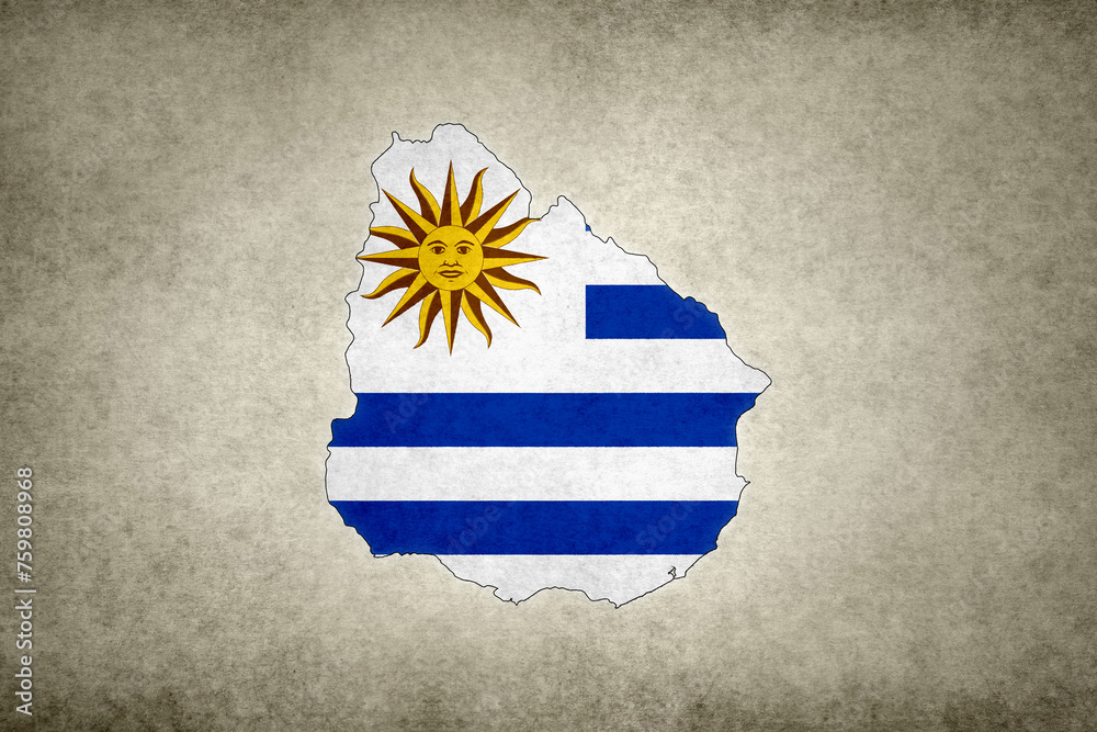 Fototapeta premium Map of Uruguay with its flag within