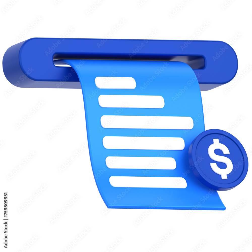 3d icon of a checkout receipt with a dollar coin 3d icon of a checkout receipt with a dollar coin