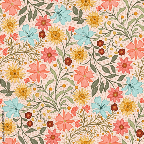 Pink and yellow swirly flower garden pattern