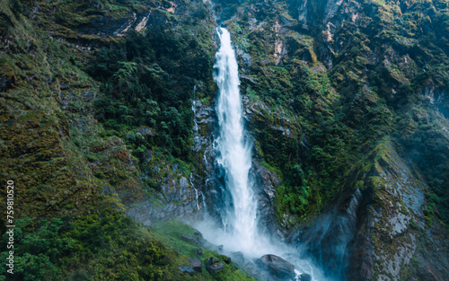 Landscape view of waterfall in Nepal.