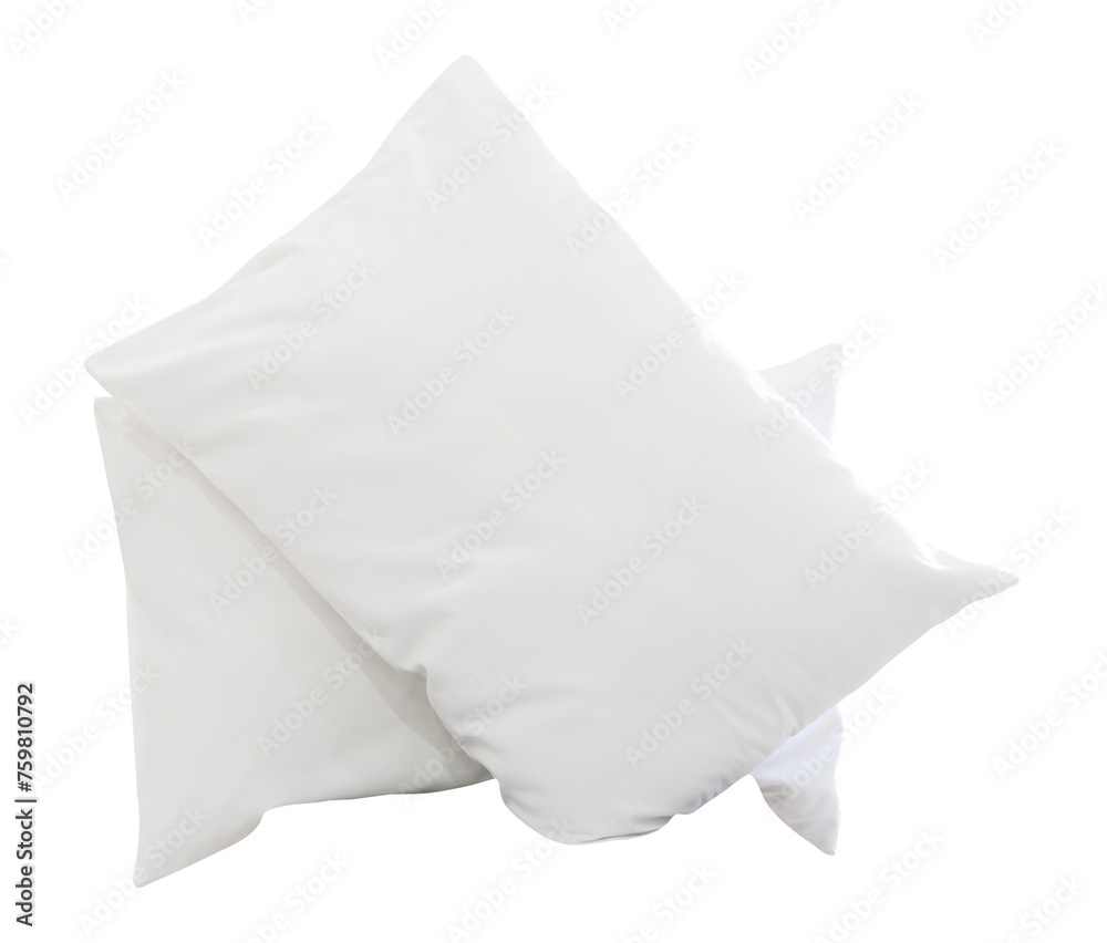 Two white pillows with cases after guest's use in hotel or resort room isolated on white background with clipping path