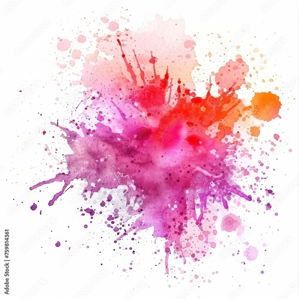 Abstract watercolor splash in pink and purple shades, with hints of orange for a lively artistic composition.