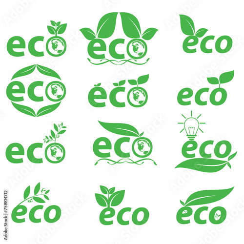 green eco icon concept set vector illustration