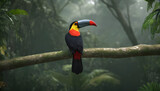 Tucan Perched On A Tree In The Amazon Rainforest Jungle. Generated with AI.