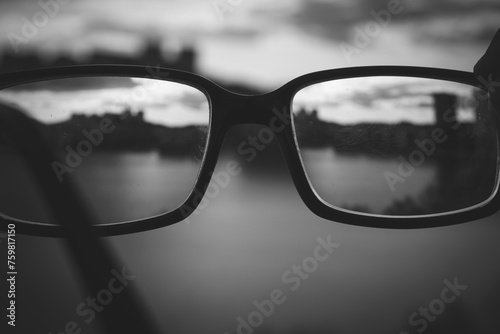 A close up of glasses in black and white
