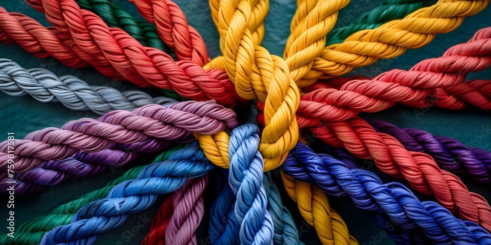 Embracing Diversity: Interwoven Ropes of Strength in Various Colors. Concept Diversity Celebration, Unity in Color, Rope of Strength, Multicultural Symbolism, Inclusive Representation