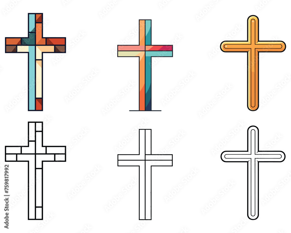 Cross coloring page and illustration.
