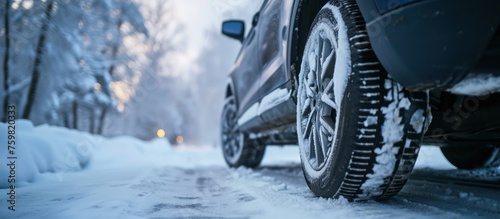car tires are driving through the snow © zaen_studio