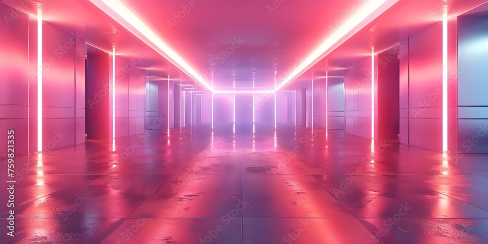 Creating a futuristic neon D room with sleek design elements and a minimalistic touch. Concept Futuristic Design, Neon Lights, Sleek Elements, Minimalistic Touch, 3D Room