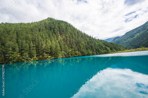 Blue lake in Jiuzhaigou Valley, Sichuan, China