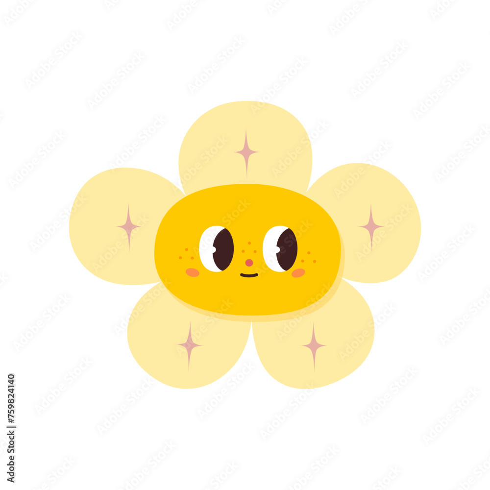 Obraz premium Cute sun character vector illustration. Cartoon isolated funny happy yellow face with smile and sunshine of heart, childish emoji with positive sunny emotion and summer joy